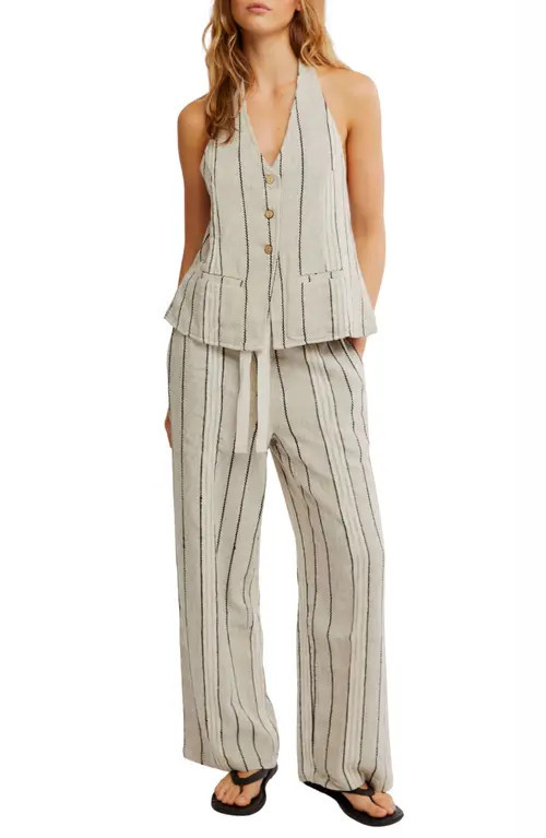Free People Take Me To Paris Stripe Halter Vest & Pants Set in Rocky Stripe at Nordstrom, Size Small | Nordstrom