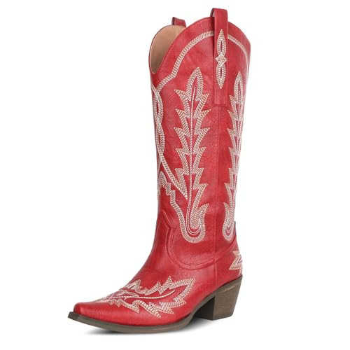 mikarka Red Cowboy Boots for Women Red Cowgirl Boots Western Knee High Cowboy Boots Women Botas Vaqueras Para Mujer Rodeo Outfits for Women Size 10 | Amazon (US)