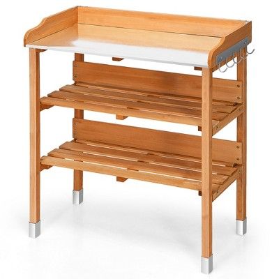 Costway Garden Wooden Potting Bench Work Station Table Tool Storage Shelf W/Hook | Target