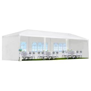 10 ft. x 30 ft. White Wedding Party Canopy Tent Outdoor Gazebo with 5-Removable Sidewalls LT-801 ... | The Home Depot