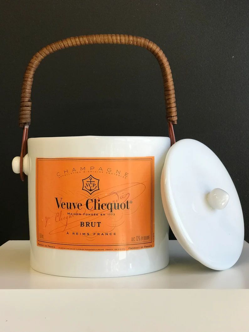 6" Orange Veuve Ice Bucket with Rattan Handle, White | The French Bee, Classic White Porcelain Bo... | Etsy (US)