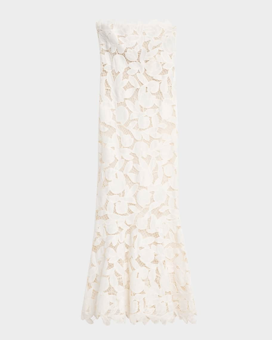 SIMKHAI Valletta Strapless Floral Lace Maxi Dress | Neiman Marcus