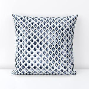 Spoonflower Square Throw Pillow, 18", Linen Cotton Canvas - Pinecone Indigo Cream Blue Leaf Navy ... | Amazon (US)