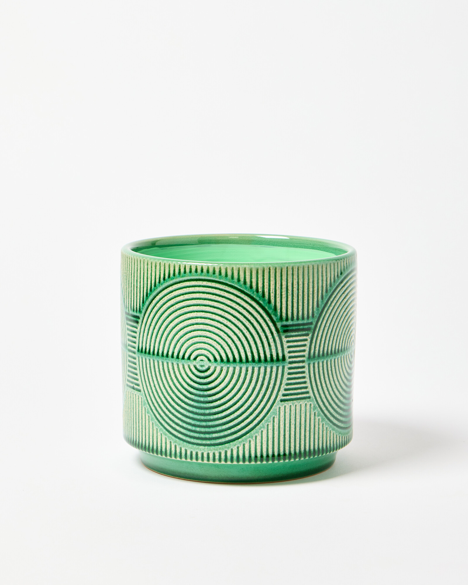 Cerchio Embossed Green Ceramic Plant Pot Large | Oliver Bonas | Oliver Bonas (Global)