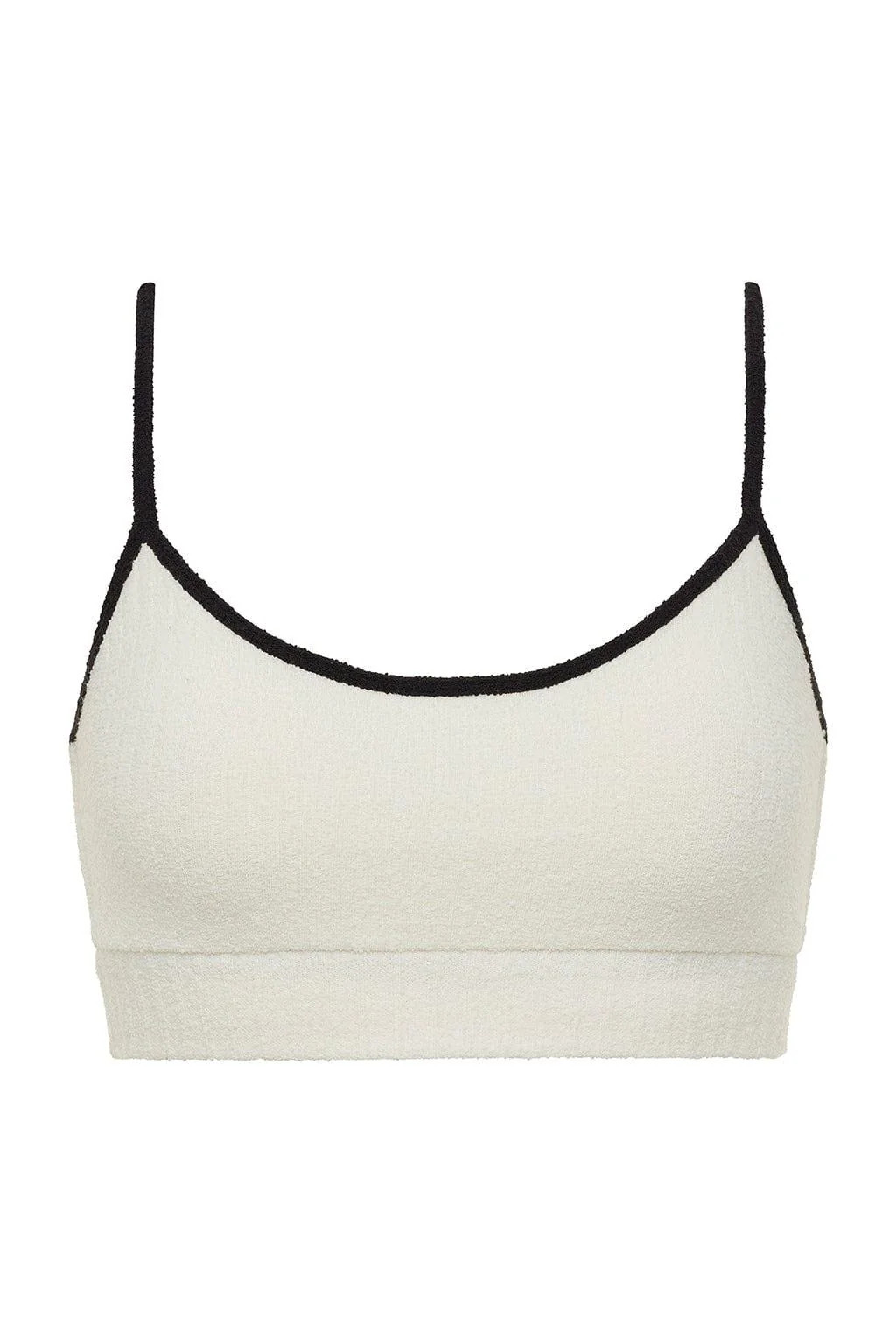 Cream (Black Binded) Terry Rib Simple Sport Top | Montce