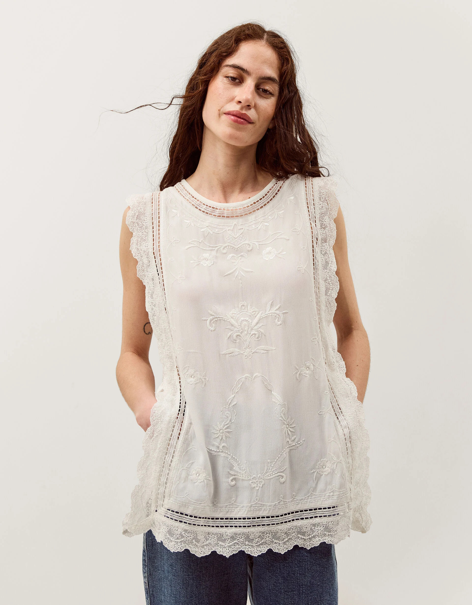 Taylor Sleeveless Embroidered Lace Top White | Monsoon (UK)