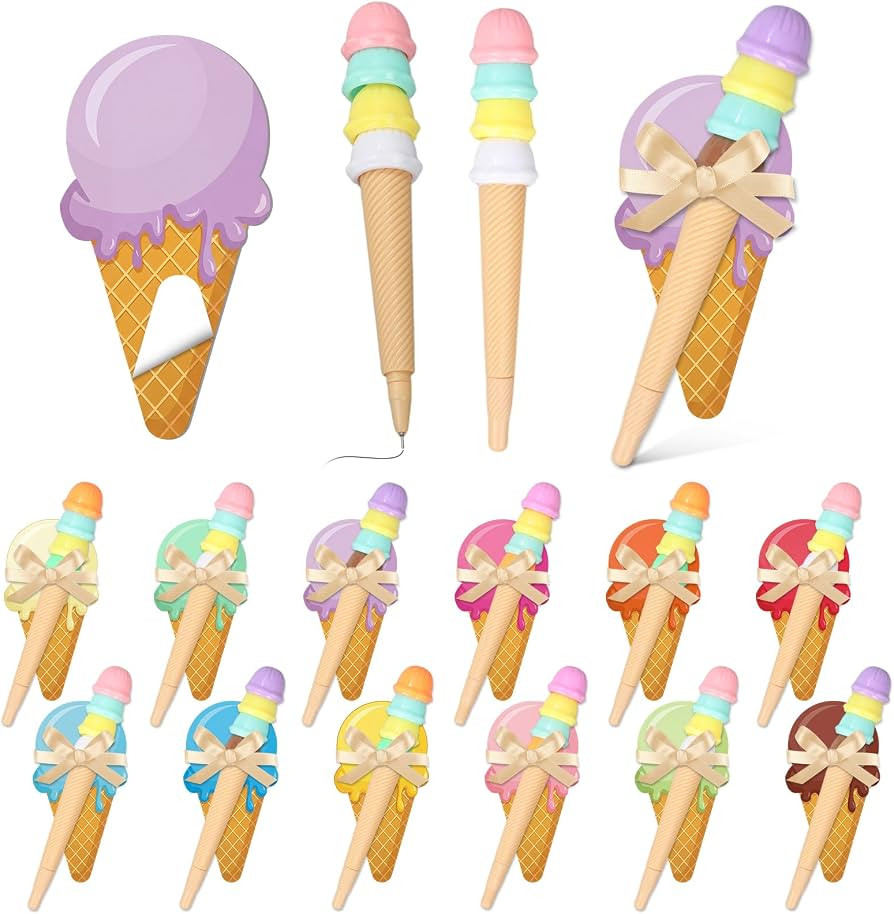 24 Set Ice Cream Sticky Notes and Pens Set Cute Ice Cream Cone Self Sticky Notepads Ballpoint Pen... | Amazon (US)