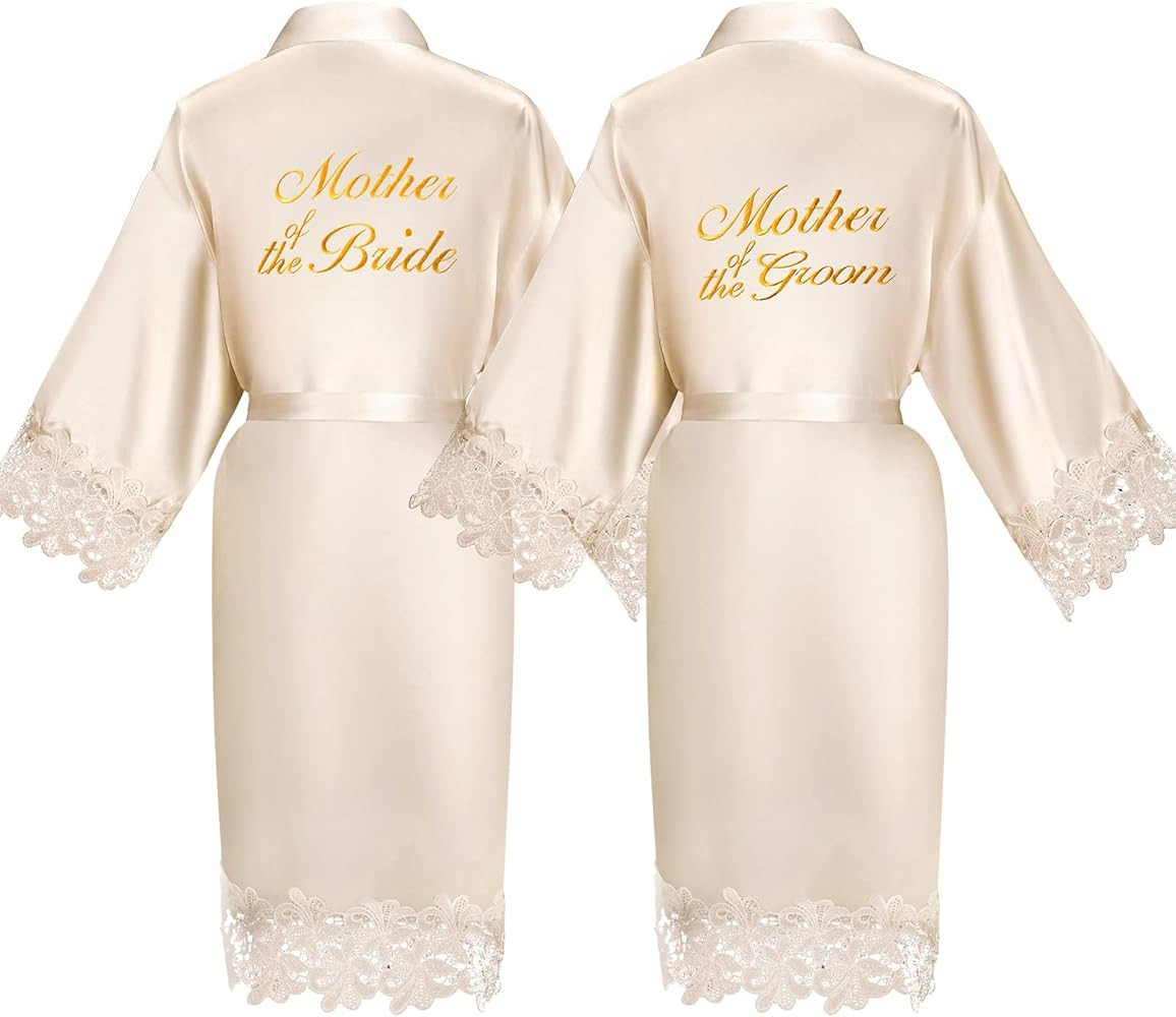 Coume 2 Pcs Women Bridal Robe for Mother of the Bride Groom Satin Robes for Wedding Party Getting... | Amazon (US)