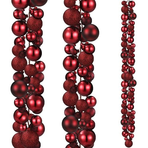 Yuxung 2 Pcs Christmas Ball Garland 6 ft Ball Ornaments Christmas Bulb Garland Xmas Tree Bauble Decorations for Party Supplies Indoor Outdoor Home Office Decoration Accessories(Burgundy) | Amazon (US)