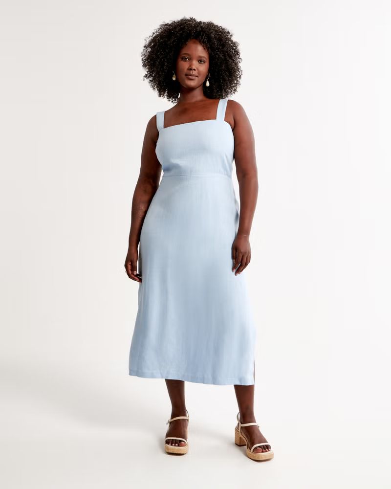 Premium Linen High-Slit Midi Dress | Abercrombie & Fitch (US)
