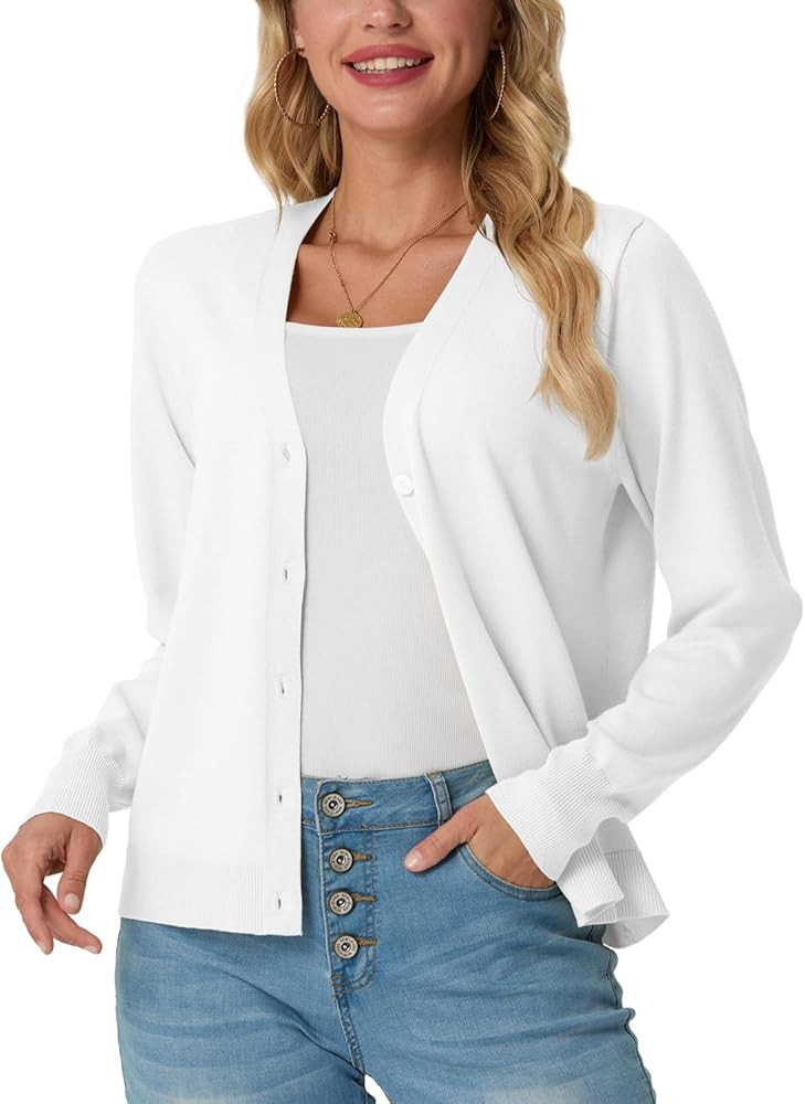 GRECERELLE 2025 Womens Lightweight Open Front Long Sleeve Casual Button Down V-Neck Cardigan Swea... | Amazon (US)