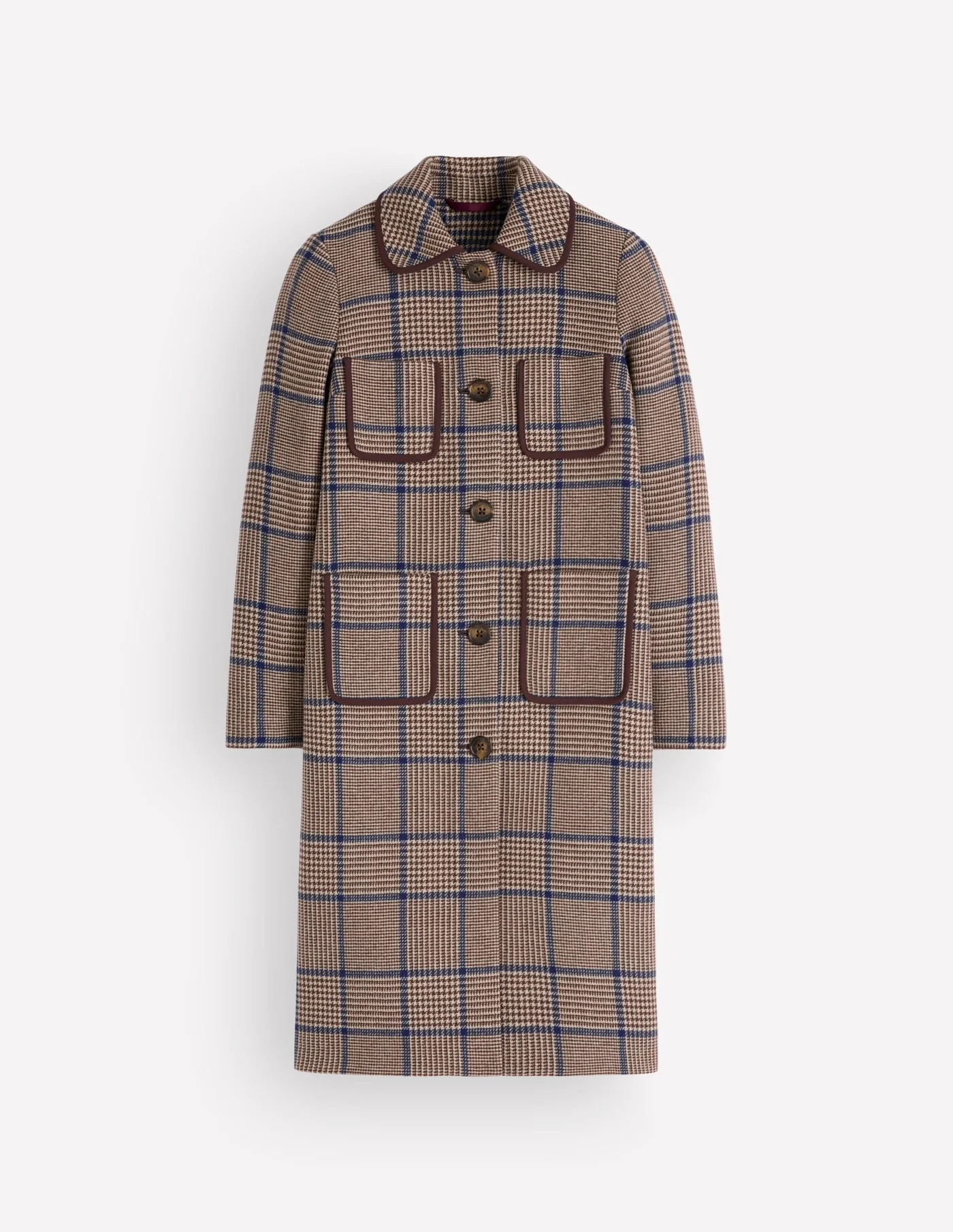 Patch Pocket Wool Blend Coat-Maroon, Teal Prince of Wales | Boden (US)