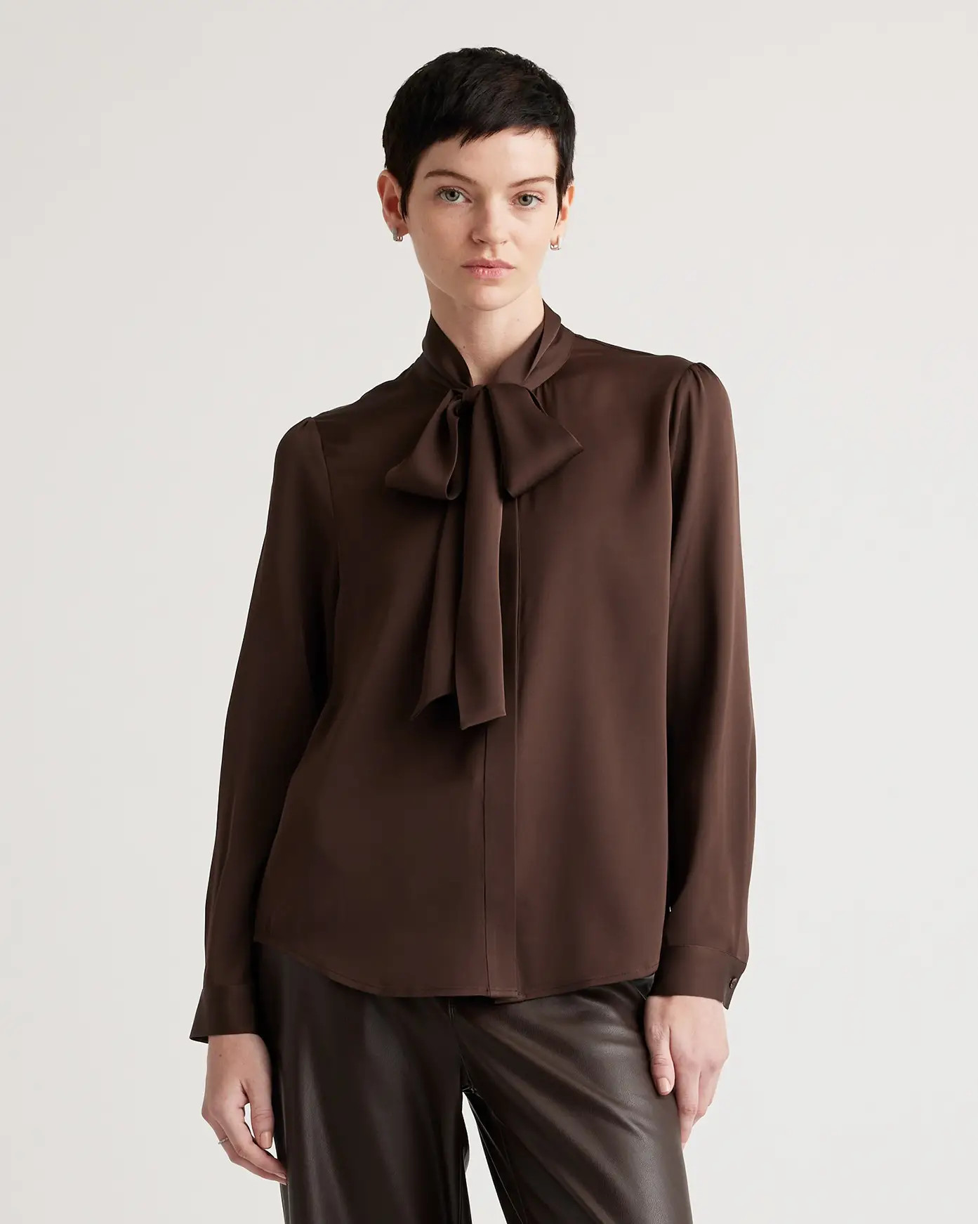 Washable Stretch Silk Tie Neck Blouse | Quince