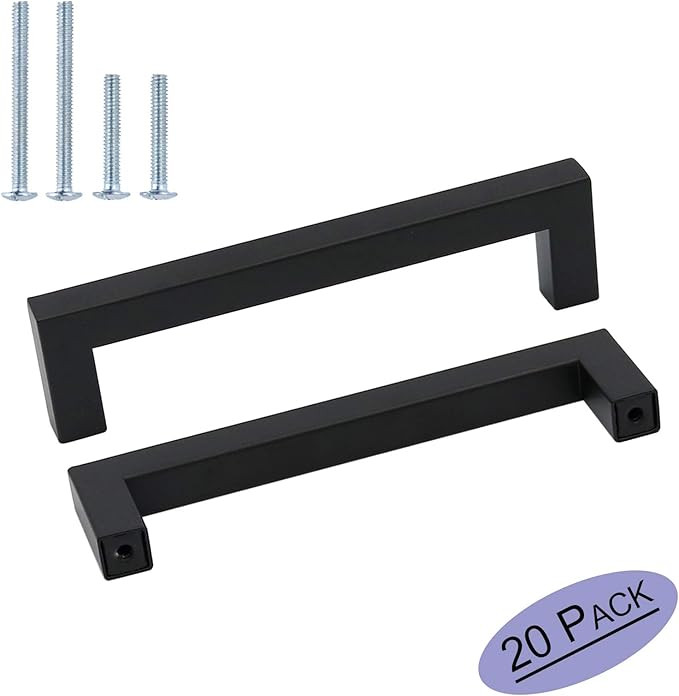 20Pack goldenwarm Black Square Bar Cabinet Pull Drawer Handle Stainless Steel Modern Hardware for... | Amazon (US)