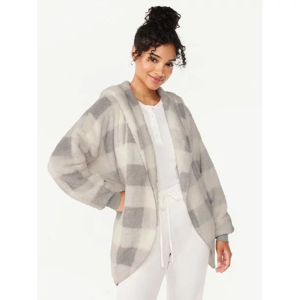 Joyspun Women’s Plush Hoodie Cardigan, Sizes XS to 3X | Walmart (US)