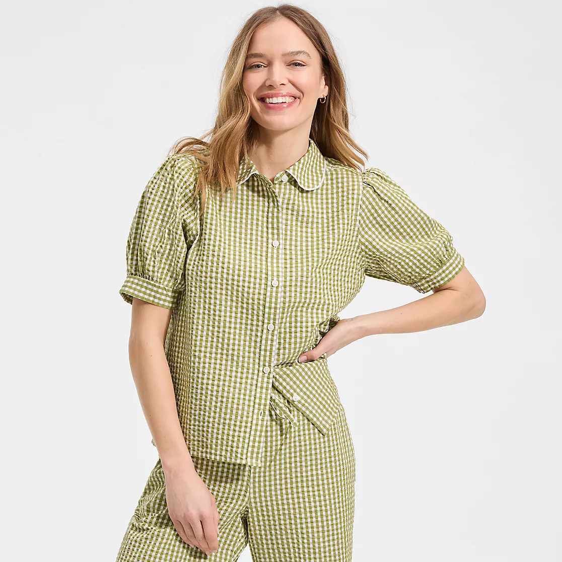 Women's Seersucker Peter Pan Collar Shirt | Lands' End (US)