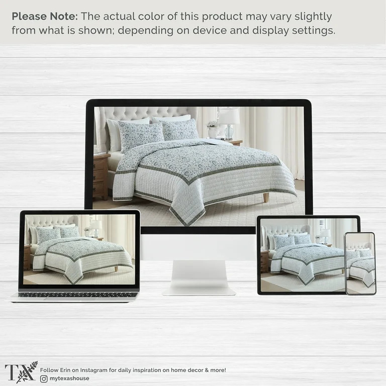 My Texas House Full/Queen Quilt Set, All-Season, 3-Piece, Sage Capri Jacobean Floral | Walmart (US)
