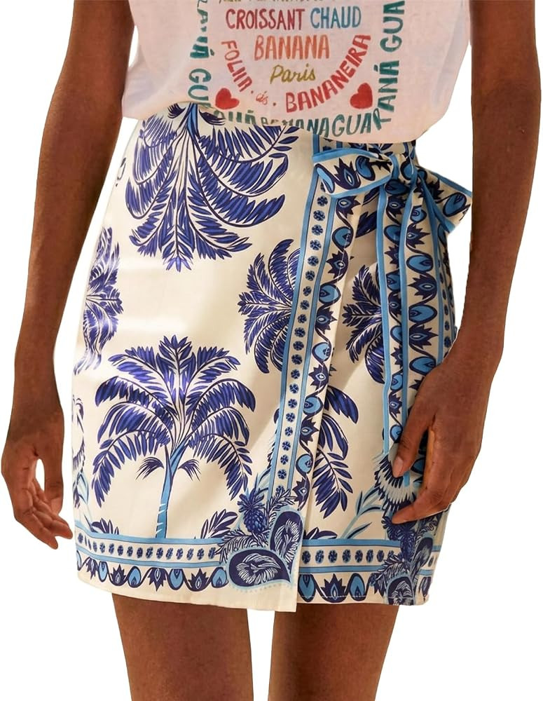 Womens Summer Floral Wrap Short Skirt Tie Side High Waist A Line Beach Vacation Boho Mini Skirt | Amazon (US)