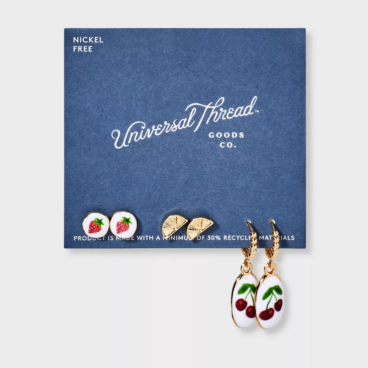 Fruit Stud and Drop Earring Set 3pc - Universal Thread™ Gold: Nickel-Free Metal, Button and Hoo... | Target