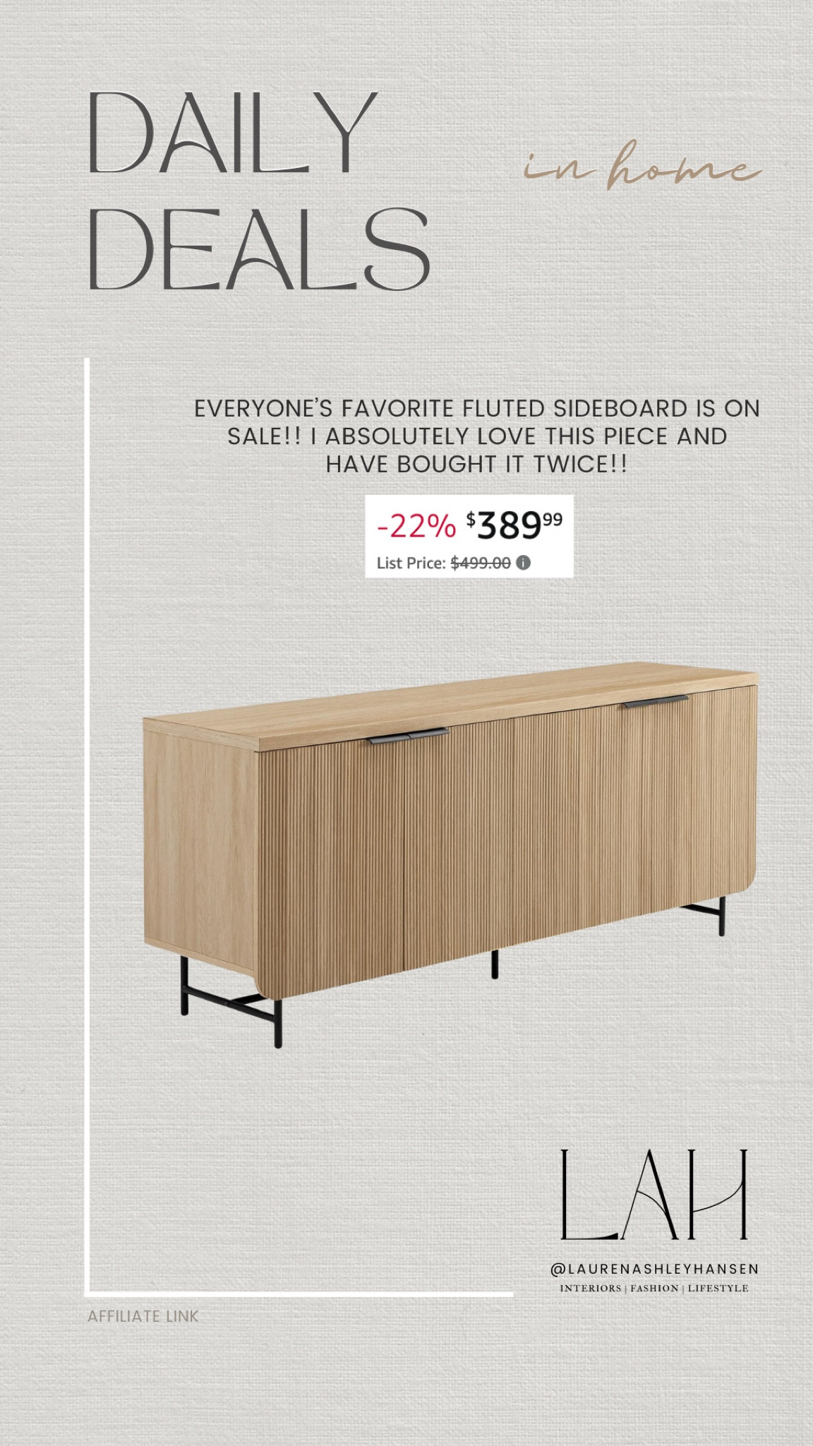 Everyone’s favorite sideboard is on sale right now!! The prettiest fluted door fronts, soft close, and I love the functional storage!! 

#LTKStyleTip #LTKHome #LTKSaleAlert