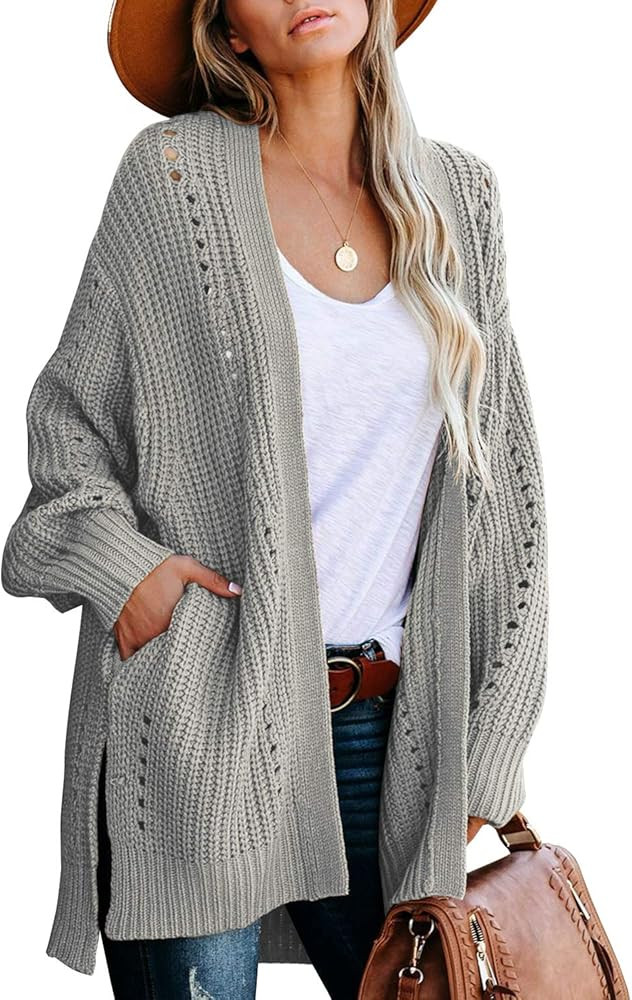 luvamia Womens Long Sleeve Open Front Buttons Cable Knit Pockets Sweater Cardigan | Amazon (US)