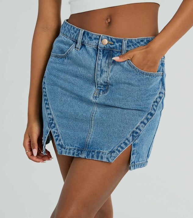 Playfully Perfect High Rise Slit Mini Denim Skirt | Windsor Stores