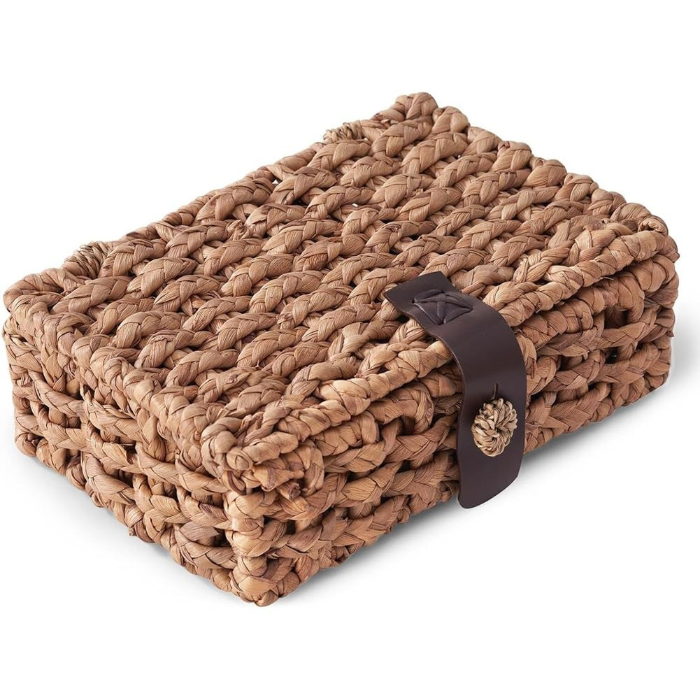 Decorative Box with Lid-Water Hyacinth Woven, Wicker Storage Basket for Shelf& Coffee Table Small | Amazon (US)