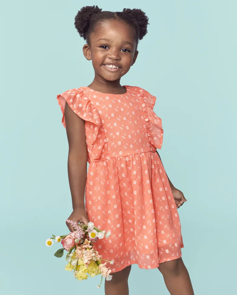 Baby And Toddler Girls Embroidered Floral Dress - summer dawn | The Children's Place