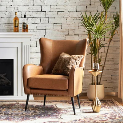 Atalyia 30" W Faux Leather Wingback Armchair with Nailhead Trim | Wayfair North America