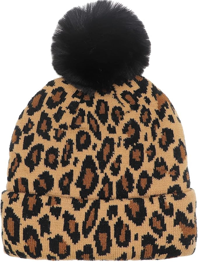 Newfancy Women Men Winter Hats Leopard Print Cuffed Beanie Double Layers Thick Knitted Soft Warm ... | Amazon (US)