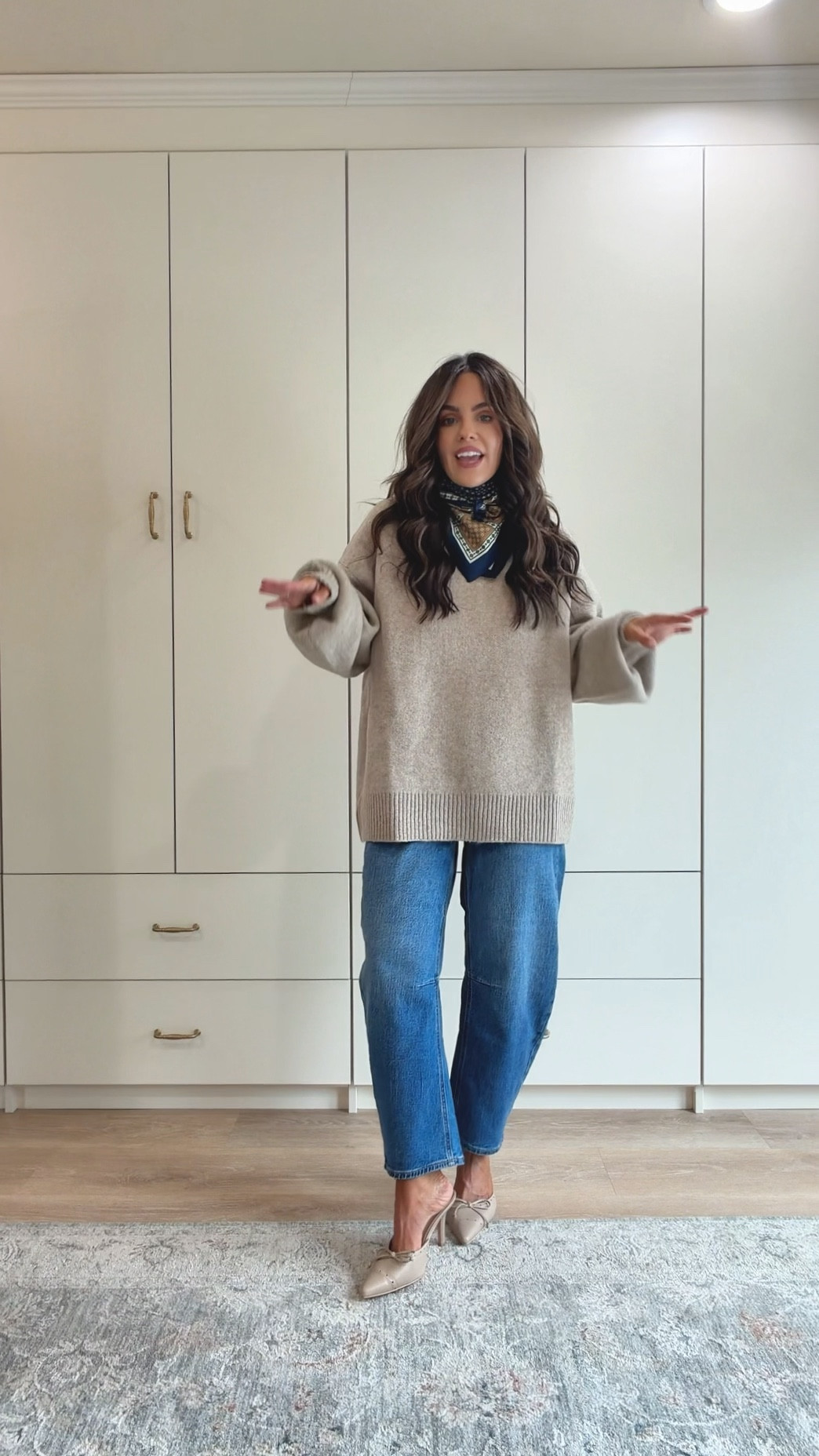 Mine are the “light wash”
New old navy barrel jeans that are so comfy! A great statement denim. I’m 5’2 120lbs wearing a size 2 short- need a 0 short - if in between sizes go down. 
(Exact sweater is on my TikTok)

@oldnavy #oldnavyfinds #jeans #denimoutfit #barreljeans 

#LTKootd #LTKFindsUnder50 #LTKPetite