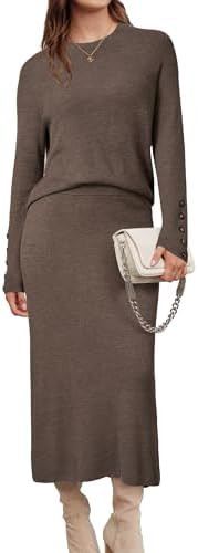 Arach&Cloz Women's Wool Blend Sweater 2 Piece Sets Winter Business Long Sleeve Top Midi Skirts Ou... | Amazon (US)