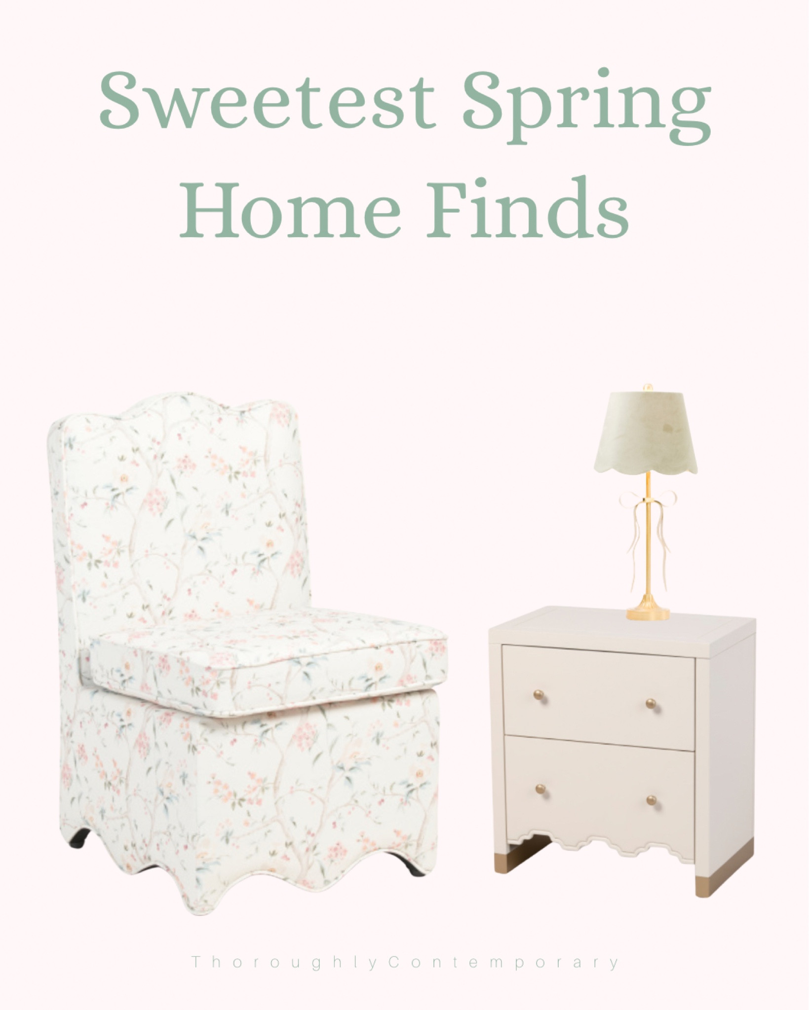 Pretty home finds for spring. 


Grandmillennial traditional design floral chair scalloped furniture bow lamp scalloped lamp shadee

#LTKHome