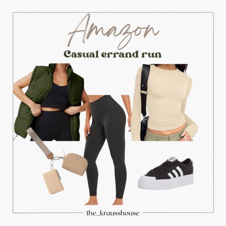Amazon basics casual errand run style inspo 
Lululemon legging dupe & wrist wallet 
Free people dupe vest

#LTKstyletip
