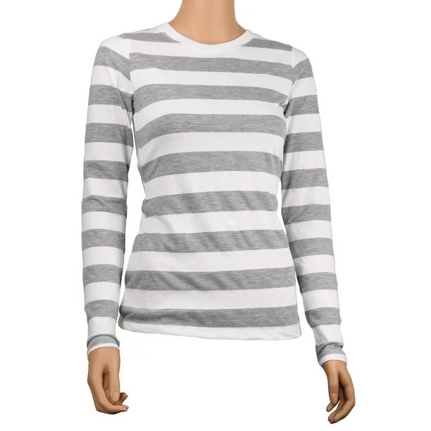 Long Sleeve Gray White Striped Women's Shirt Medium - Walmart.com | Walmart (US)