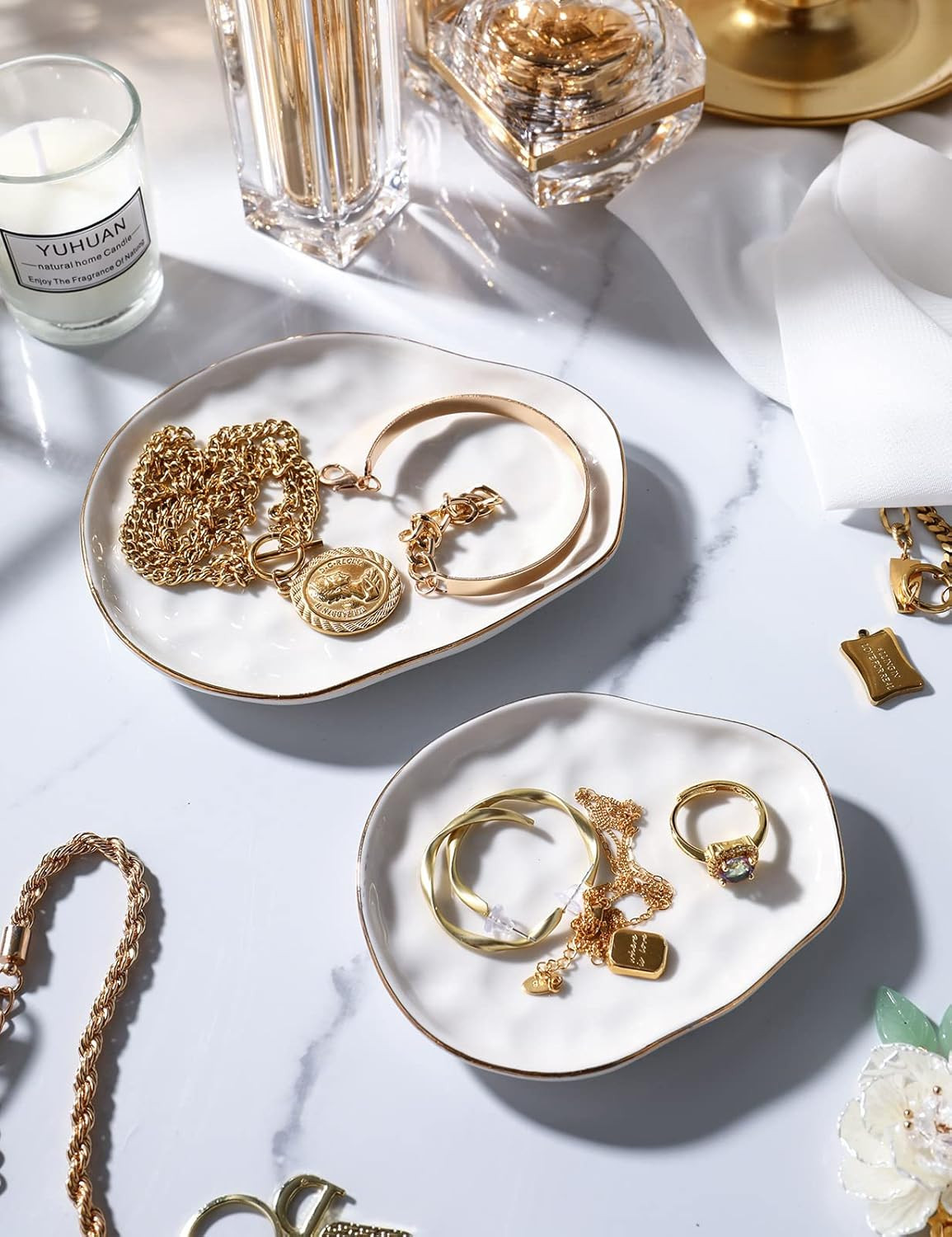 AISBUGUR Jewelry Dish,Jewelry Tray,Ring Dish, Set of 2 Large Capacity Trinket for More Jewelry, J... | Amazon (US)