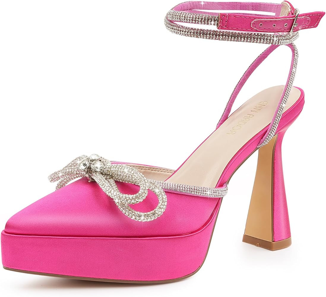 JENN ARDOR Zapatos de tacón alto con plataforma para mujer, con correa al tobillo, tacón alto y... | Amazon (US)