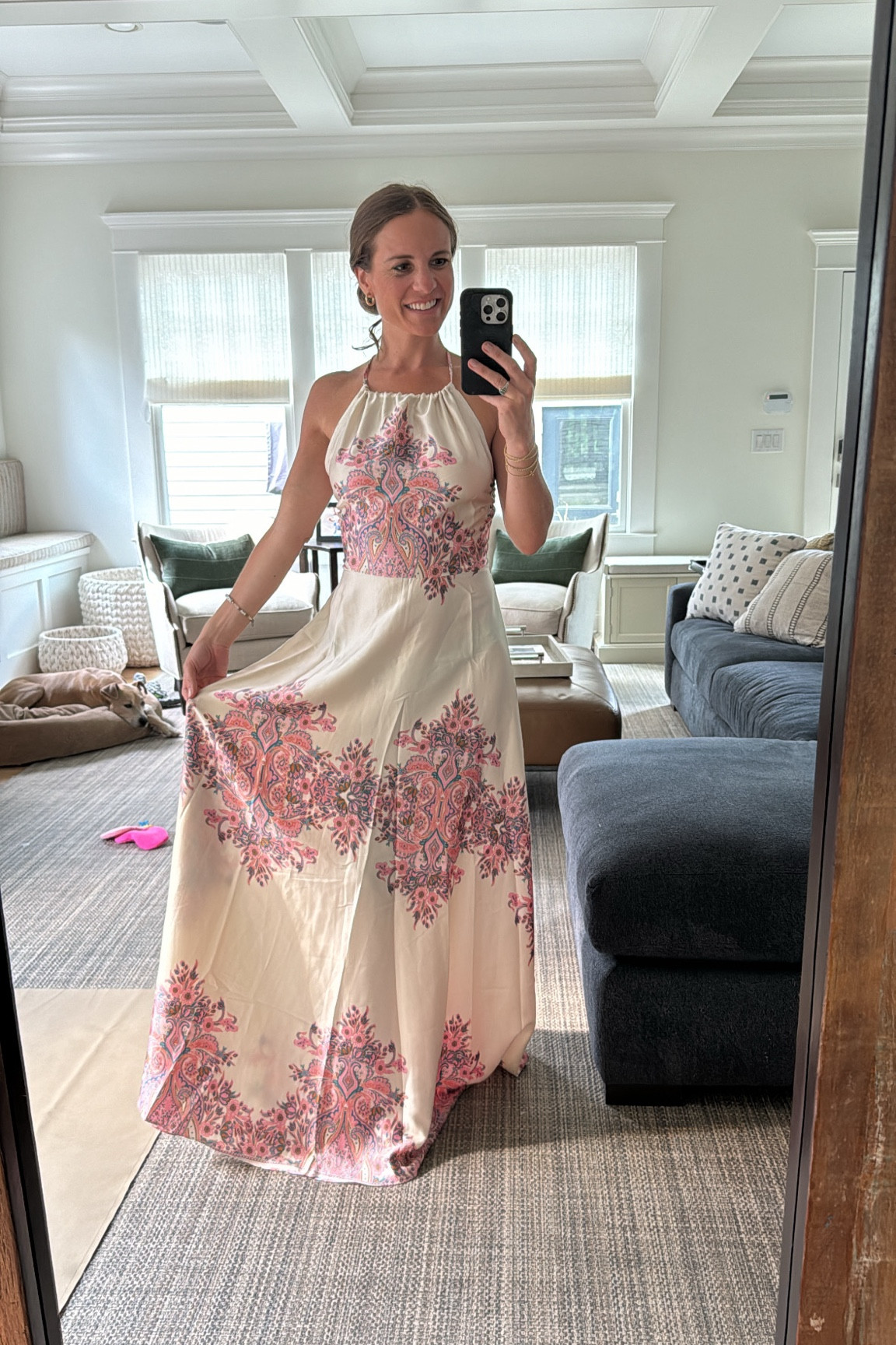 Love this dress! Adjustable thin shoulder straps to make it tighter or looser, cross cross straps in the back exposing the back perfectly. Hits just right at the waist and is just pretty! Wearing XS. 

#LTKFindsUnder100 #LTKSeasonal #LTKWedding