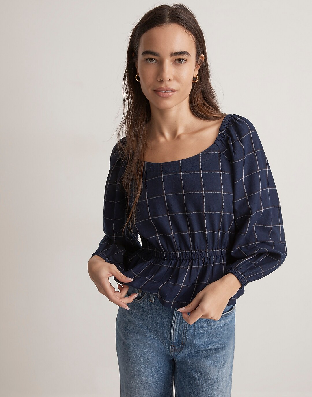 Scoopneck Peplum Top in Windowpane | Madewell
