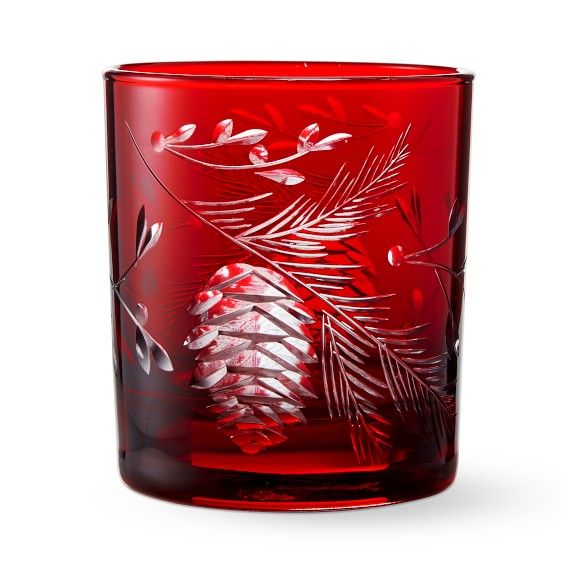 Red Pinecone Cut Double Old-Fashioned Glasses, Set of 4 | Williams-Sonoma