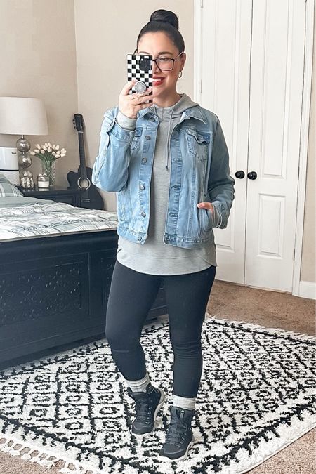 fall outfit | winter outfit | denim jacket | jean jacket | mock neck hoodie | fleece lined leggings | boot socks | athletic sneakers | volleyball shoes | ankle support | casual outfit | classic outfit | classic style

#LTKSeasonal #LTKfindsunder50 #LTKsalealert