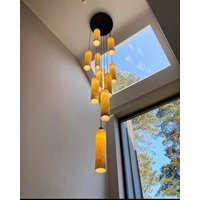 Marbled Porcelain Chandelier Cluster Light - Handmade Cylinder | Etsy (US)