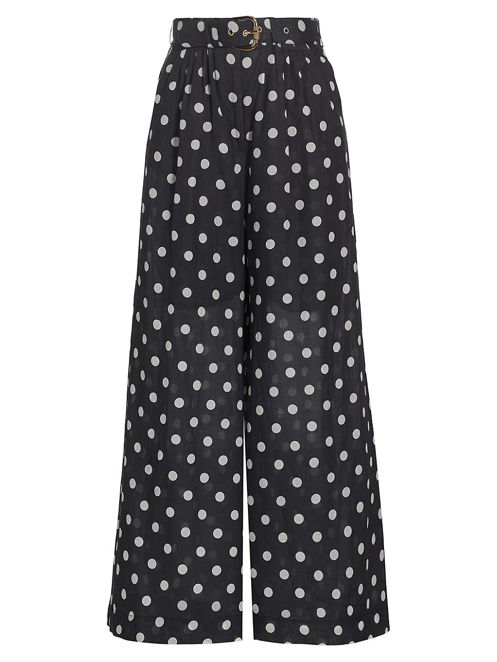 Women's Tuck Belted Polka Dot Wide-Leg Pant - Black Cream Dot - Size 2 | Saks Fifth Avenue