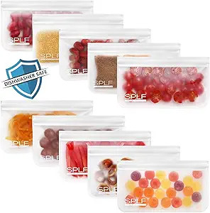 SPLF 10 Pack Dishwasher Safe Reusable Snack Bags, BPA Free Reusable Food Storage Freezer Bags Lea... | Amazon (US)
