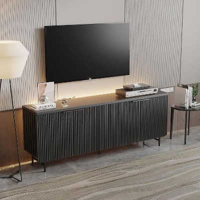 SAINTCY Fluted TV Stand with LED Lights, 68" Mid-Century Entertainment Center for TVs 55-75", Black | Target