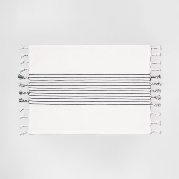 Knotted Fringe Stripe Placemat Sour Cream/Blue - Hearth & Hand™ with Magnolia | Target