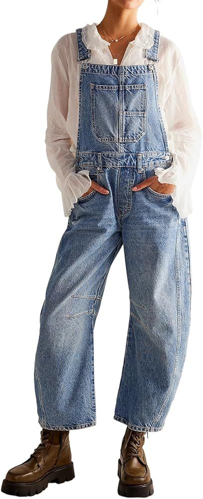 Overalls for Women Casual Adjustable Strap Baggy Denim Overalls Rompers Barrel Leg Jean Jumpsuit ... | Amazon (US)