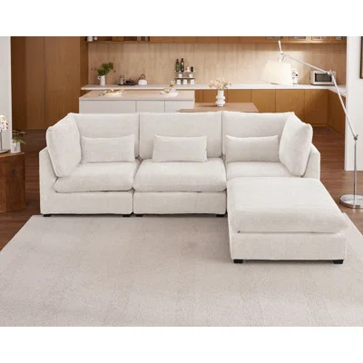 120"Oversized Modular Sectional Sofa for Living Room 4-Seat L Shape Couch Chenille Sofa Large Sleeper Bed with Convertible Ottoman,Light Gray | Wayfair North America