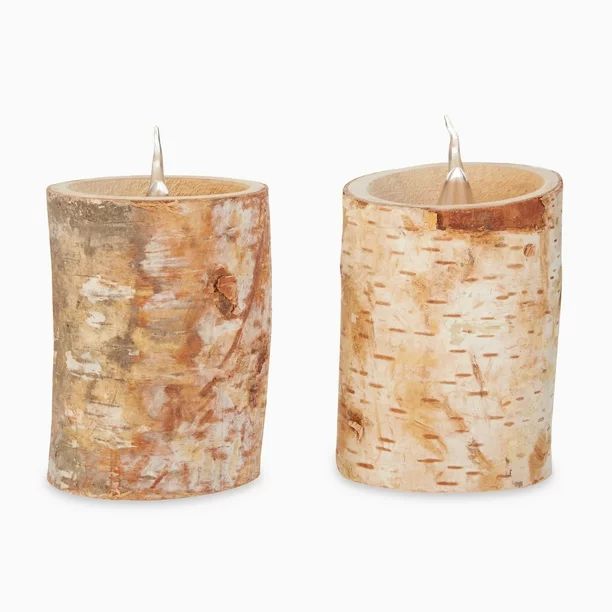 Holiday Time Decoration Wooden Candle, Size: 3X2.75X7",Color:Brown, Material: Birch,PE & Electric... | Walmart (US)
