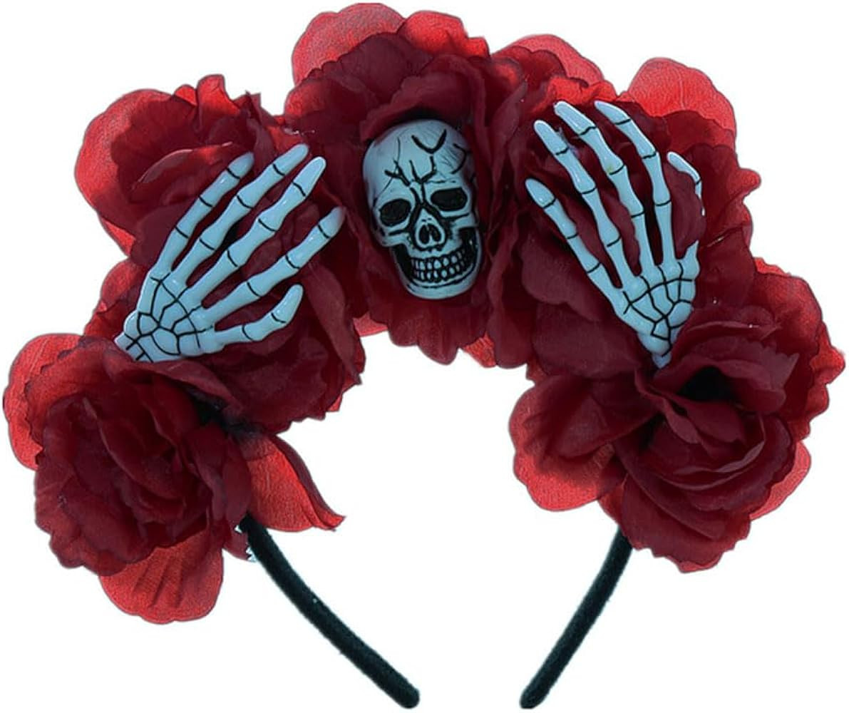 Women's Bohemian Rose Flower Headband Halloween Party Ghost Festival Headband Skeleton Head Mesh ... | Amazon (US)